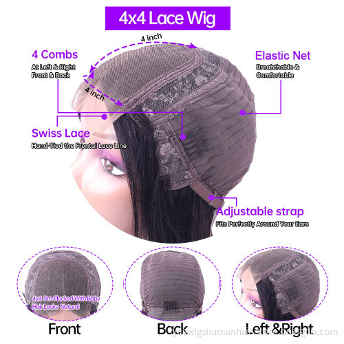 Factory Supplier Unprocessed 4X4 Lace Closure Wigs Peruvian Human Hair Deep Wave Remy Wig For Black Women Pre Plucked Baby Hair